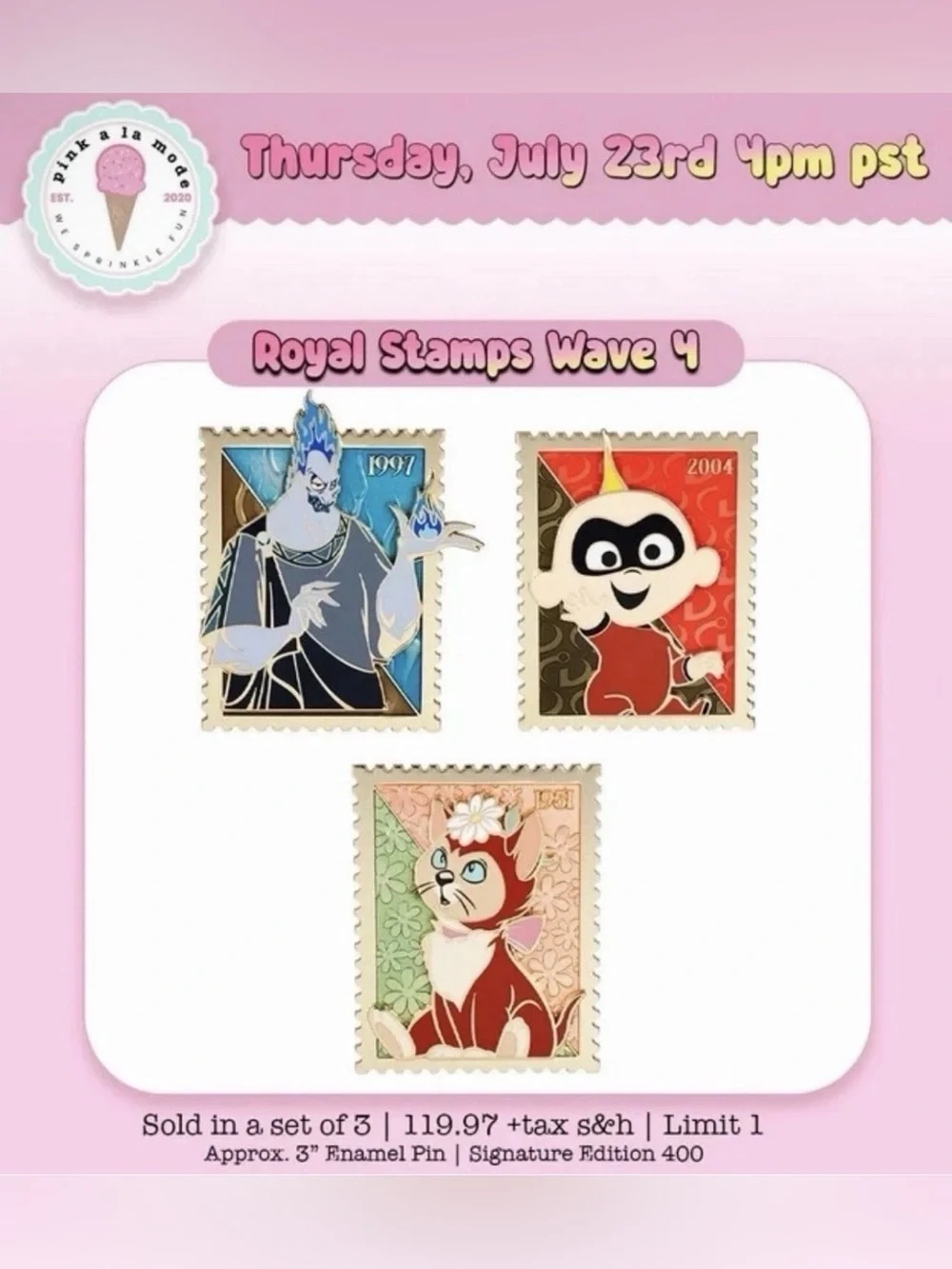Pink a la Mode Disney Royal Stamp Wave 4 Pins Hades Dinah Jack